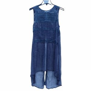 Willoy & Clay Navy Blue Sleeveless Light Thin See Through Crewneck Laced Dress S